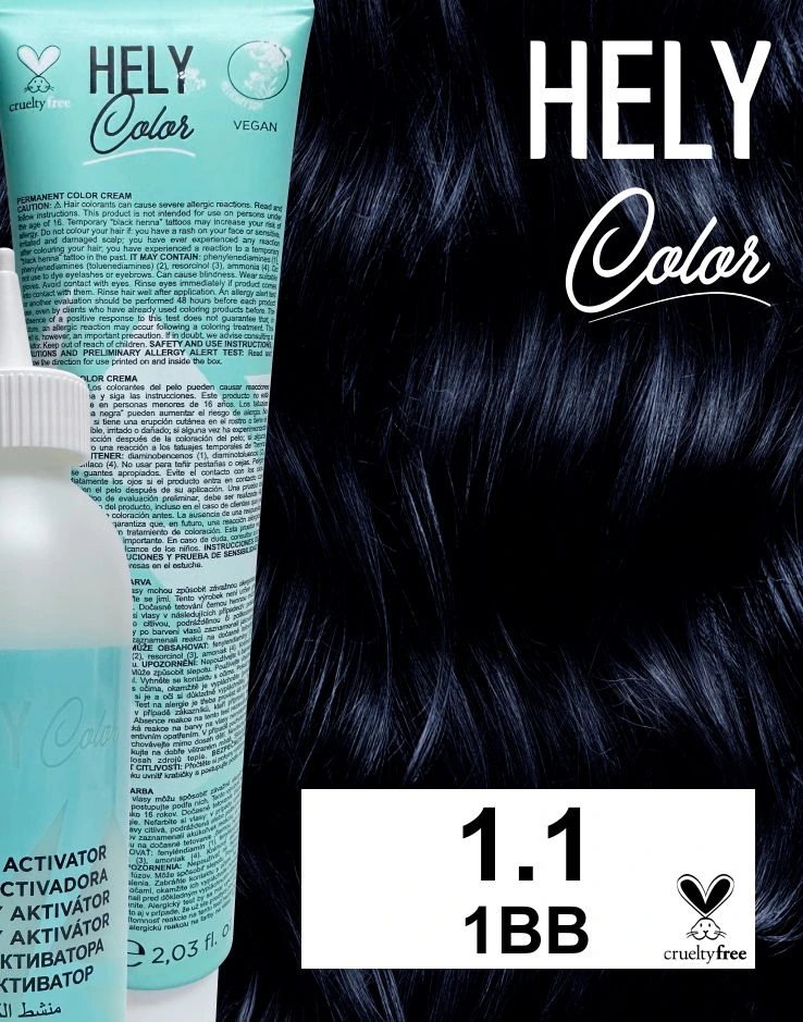 Hely Color permanentní barva na vlasy - černá modrá (1.1/1BB) 60 ml