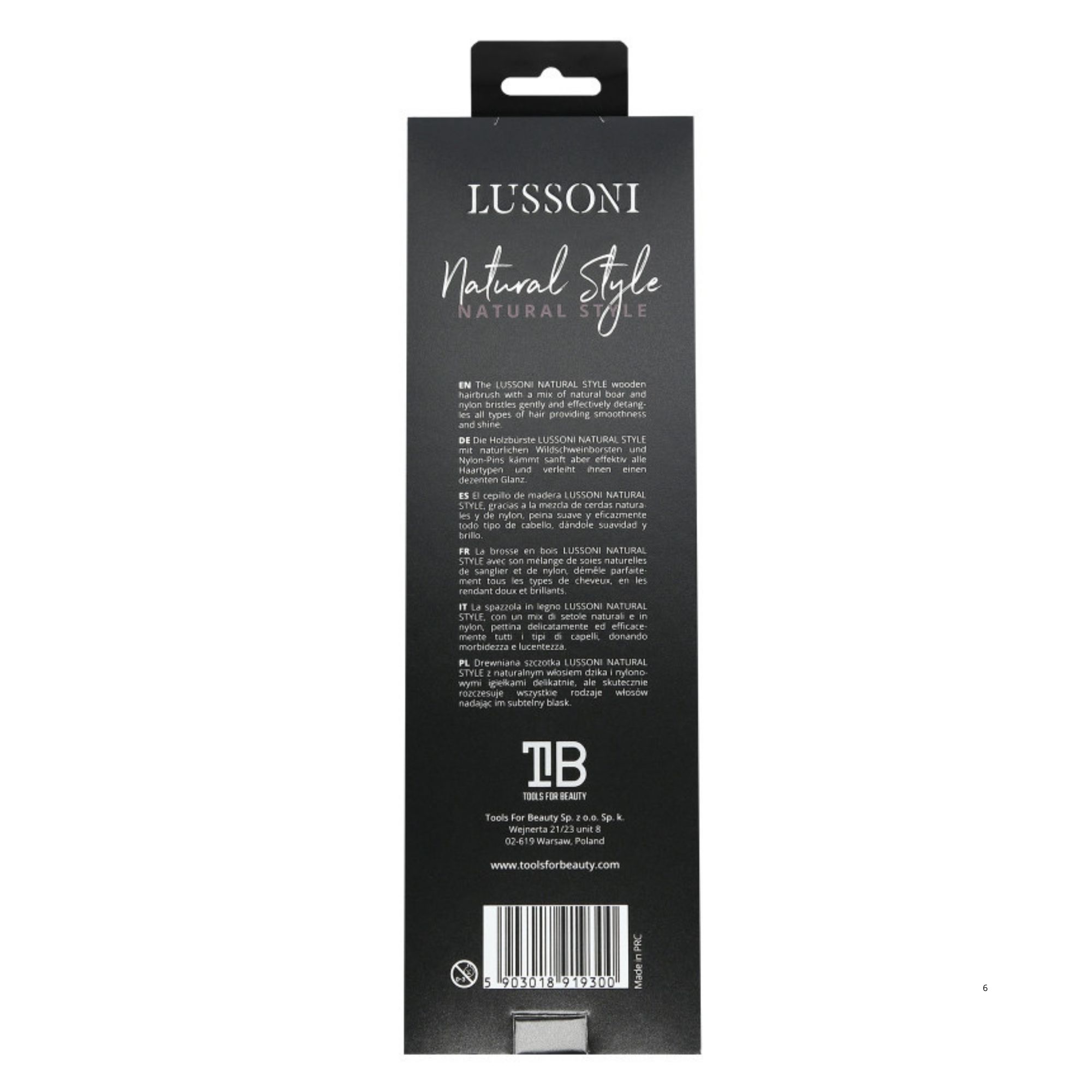 LUSSONI Natural Style plochý oválný kartáč s kančími štetinami
